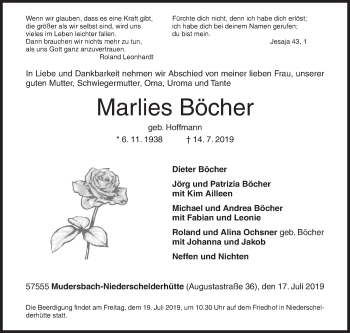 Traueranzeige von Marlies Böcher von Siegener Zeitung
