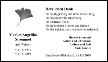Traueranzeige von Marlies Angelika Stremmel von Siegener Zeitung