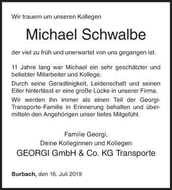 Traueranzeige von Michael Schwalbe von Siegener Zeitung