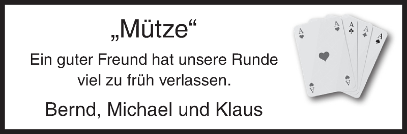  Traueranzeige für Mütze  vom 03.07.2019 aus Siegener Zeitung