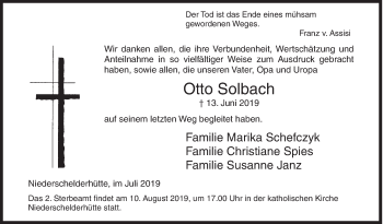 Traueranzeige von Otto Solbach von Siegener Zeitung