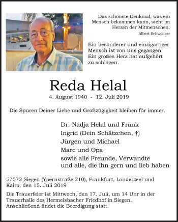 Traueranzeige von Reda Helal von Siegener Zeitung