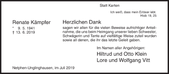 Traueranzeige von Renate Kämpfer von Siegener Zeitung