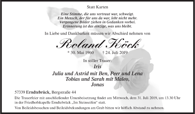  Traueranzeige für Roland Köck vom 27.07.2019 aus Siegener Zeitung