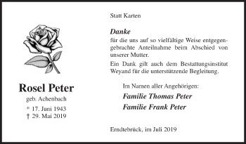 Traueranzeige von Rosel Peter von Siegener Zeitung