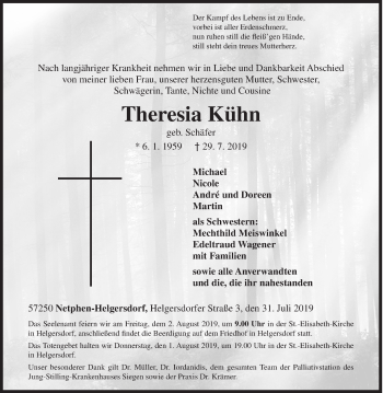 Traueranzeige von Theresia Kühn von Siegener Zeitung