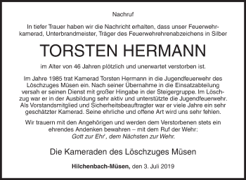Traueranzeige von Torsten Hermann von Siegener Zeitung