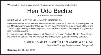 Traueranzeige von Udo Bechtel von Siegener Zeitung