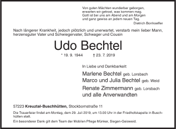 Traueranzeige von Udo Bechtel von Siegener Zeitung