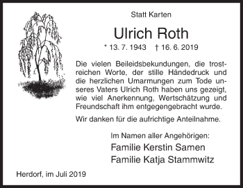 Traueranzeige von Ulrich Roth von Siegener Zeitung