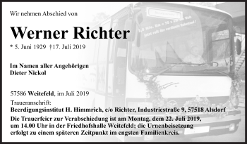 Traueranzeige von Werner Richter von Siegener Zeitung