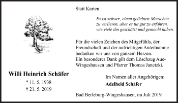Traueranzeige von Willi Heinrich Schäfer von Siegener Zeitung