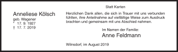 Traueranzeige von Anneliese Kölsch von Siegener Zeitung