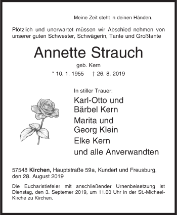 Traueranzeige von Annette Strauch von Siegener Zeitung