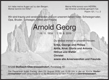 Traueranzeige von Arnold Georg von Siegener Zeitung
