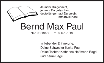 Traueranzeige von Bernd Max Paul von Siegener Zeitung