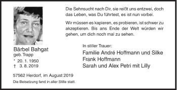Traueranzeige von Bärbel Bahgat von Siegener Zeitung