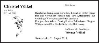 Traueranzeige von Christel Völkel von Siegener Zeitung