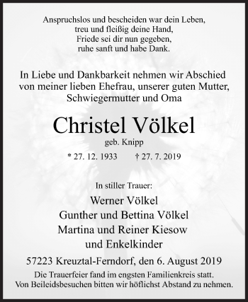 Traueranzeige von Christel Völkel von Siegener Zeitung