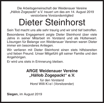Traueranzeige von Dieter Steinhorst von Siegener Zeitung
