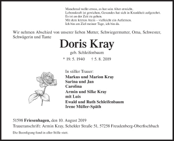 Traueranzeige von Doris Kray von Siegener Zeitung