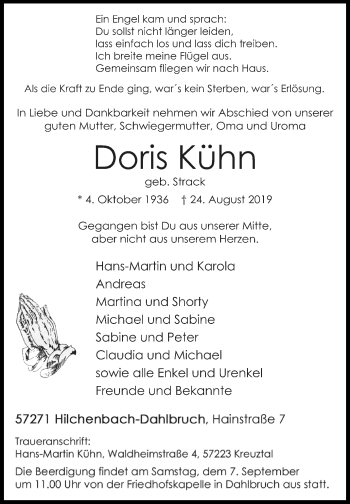 Traueranzeige von Doris Kühn von Siegener Zeitung