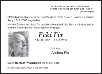 Traueranzeige von Ecki Fix von Siegener Zeitung