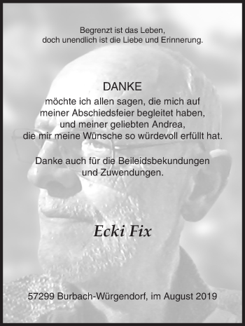 Traueranzeige von Ecki Fix von Siegener Zeitung