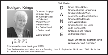 Traueranzeige von Edelgard Kringe von Siegener Zeitung
