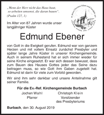 Traueranzeige von Edmund Ebener von Siegener Zeitung