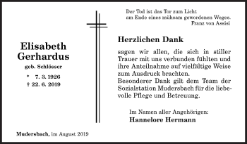 Traueranzeige von Elisabeth Gerhardus von Siegener Zeitung