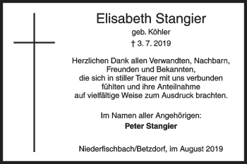 Traueranzeige von Elisabeth Stangier von Siegener Zeitung