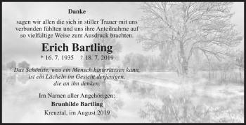 Traueranzeige von Erich Bartling von Siegener Zeitung