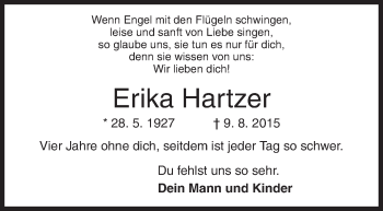 Traueranzeige von Erika Hartzer von Siegener Zeitung