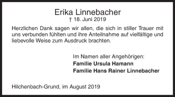 Traueranzeige von Erika Linnebacher von Siegener Zeitung