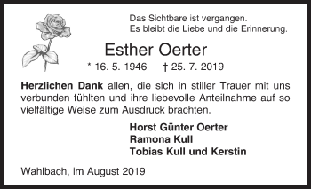 Traueranzeige von Esther Oerter von Siegener Zeitung