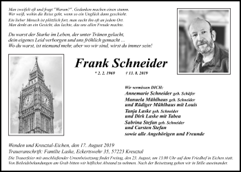 Traueranzeige von Frank Schneider von Siegener Zeitung