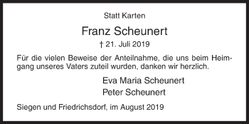 Traueranzeige von Franz Scheunert von Siegener Zeitung