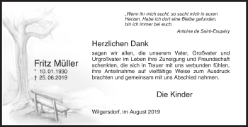 Traueranzeige von Fritz Müller von Siegener Zeitung