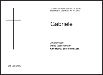 Traueranzeige von Gabriele  von Siegener Zeitung