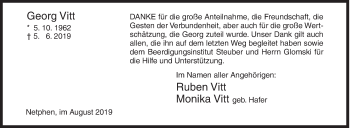 Traueranzeige von Georg Vitt von Siegener Zeitung