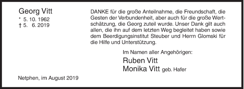  Traueranzeige für Georg Vitt vom 03.08.2019 aus Siegener Zeitung