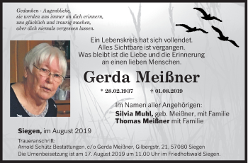 Traueranzeige von Gerda Meißner von Siegener Zeitung