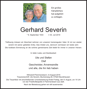 Traueranzeige von Gerhard Severin von Siegener Zeitung