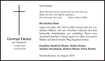 Traueranzeige von Gertrud Dienst von Siegener Zeitung