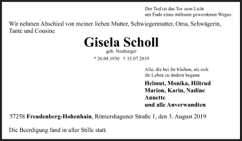 Traueranzeige von Gisela Scholl von Siegener Zeitung