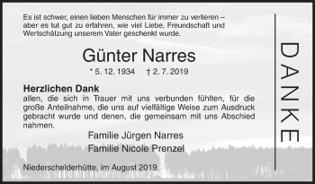 Traueranzeige von Günter Narres von Siegener Zeitung