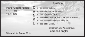 Traueranzeige von Hans-Georg Fengler von Siegener Zeitung