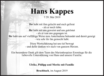 Traueranzeige von Hans Kappes von Siegener Zeitung