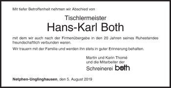 Traueranzeige von Hans-Karl Both von Siegener Zeitung